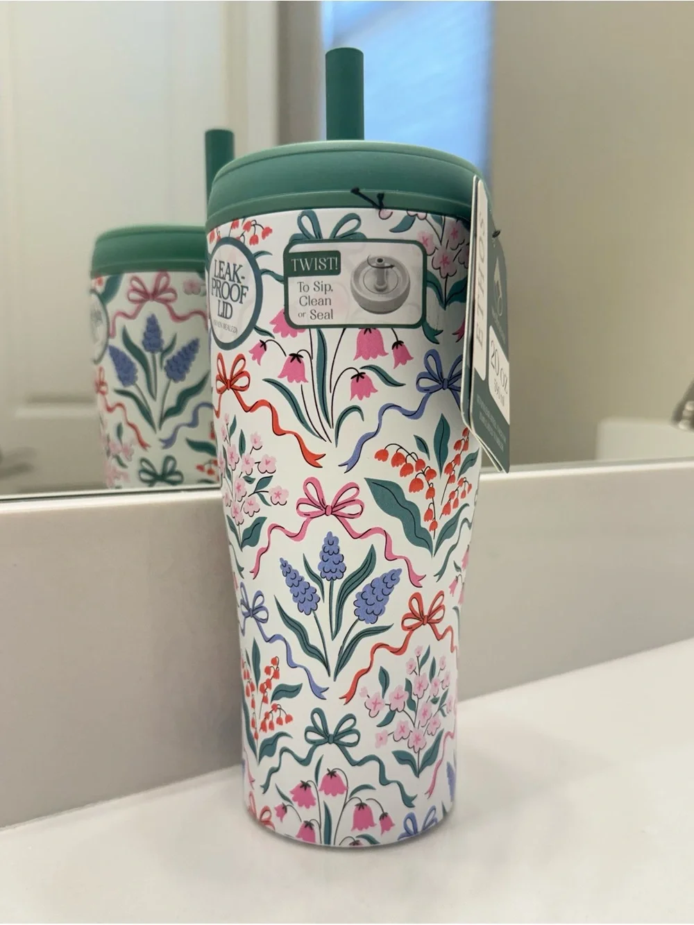 Floral Travel Tumbler with Teal Lid NWT